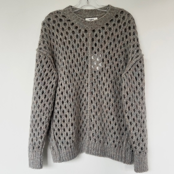 Isabel Marant Etoile grey beige textured open knit crew neck wool blend sweater - Picture 2 of 11